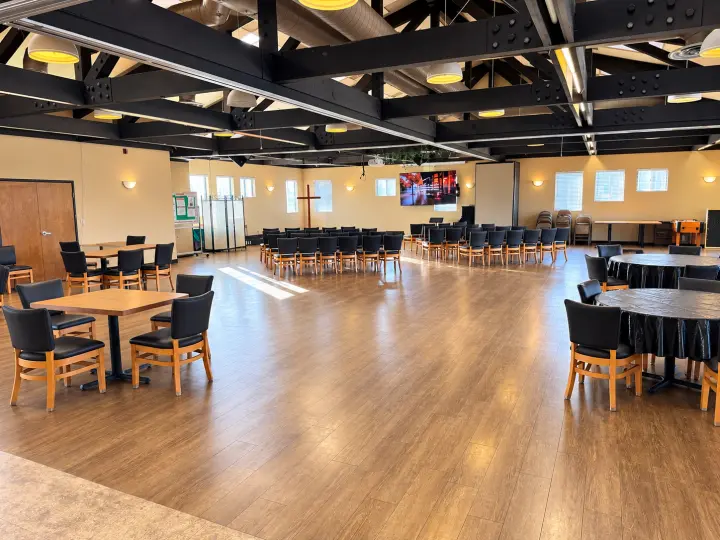 Wide interior view of the Fellowship Hall