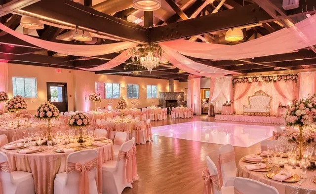 AI design concept of the hall decorated for a quinceañera