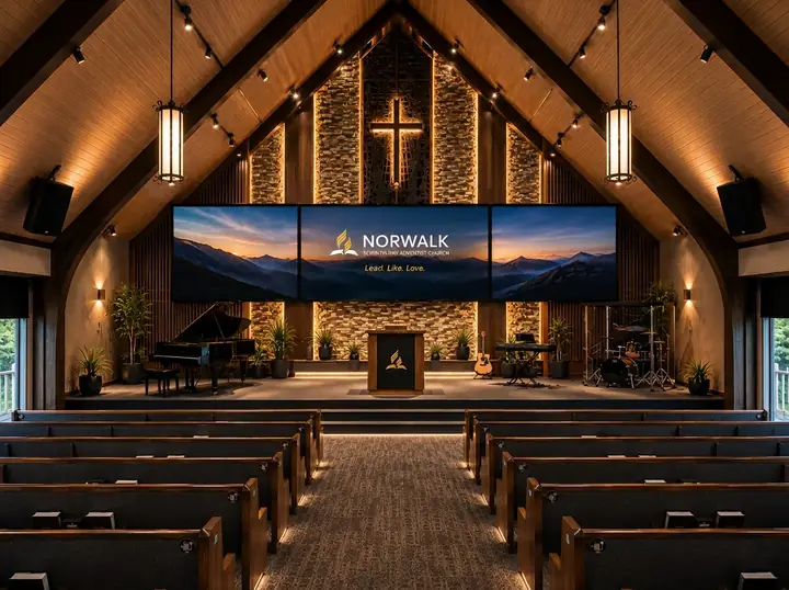 Sanctuary set for a wedding ceremony at Norwalk Events